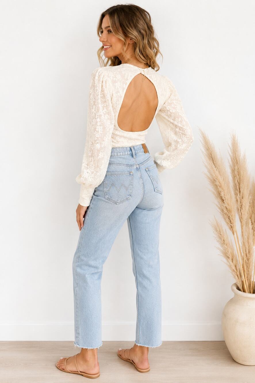 Free People Lace Textured Open Back Crop Top Cream Small